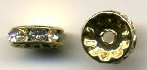 Rhinestone Crystal Rondells 10mm, 10mm Diameter ( hole through centre) (RCR10)