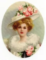 Silk Print Goose Lady Hat Pink Roses, 59mm x 45mm (SPG008)