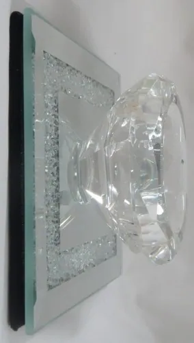 Stand Glass Round G/Mirror Base/Crystals, 40mm (4cm) Height, 90mm (9cm) x 90mm Width (GLST05)