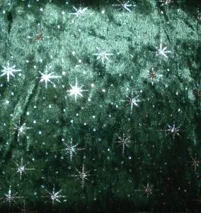Velveteen Fabric Emerald W/Silver Stars, 300mm x 300mm (30cm x 30cm) square (VFEMS)